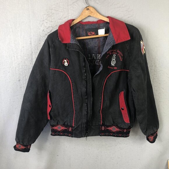Vintage Kute Mfg Co Jacket Mens XL Black National Rodeo Western Bomber Reno 1989